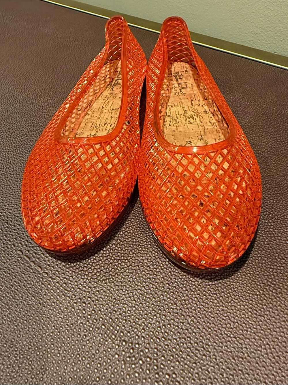 Red woven jelly flats